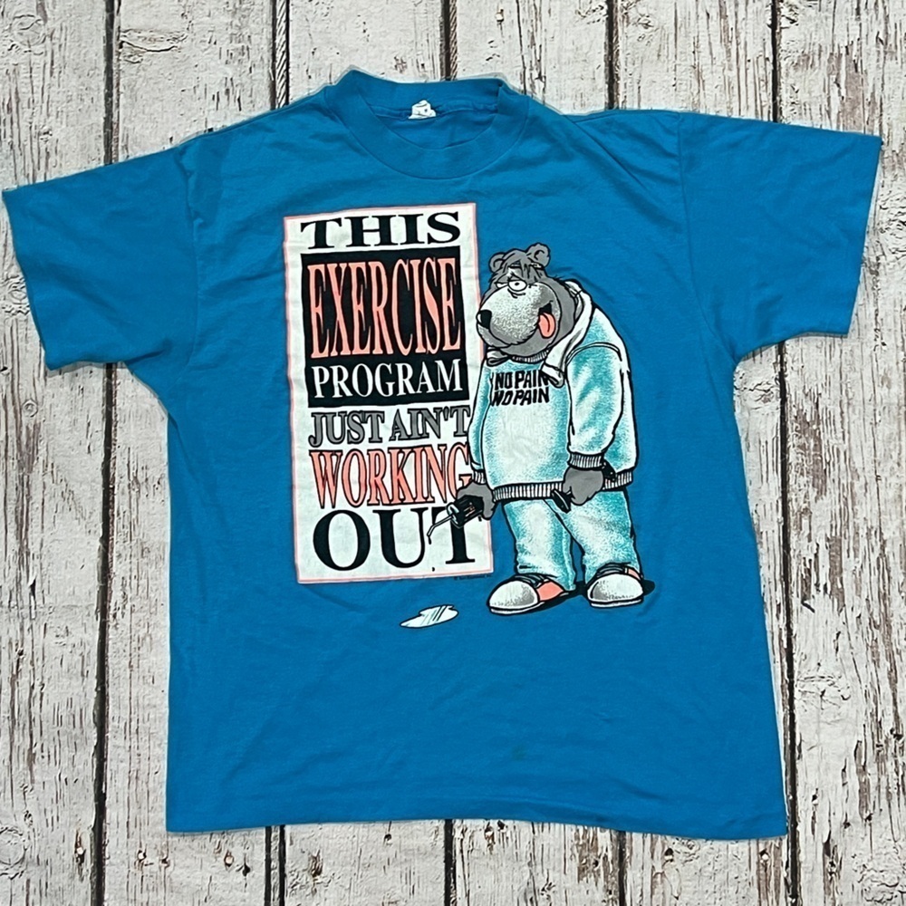 Vintage 80s Bear Single Stitch This Exercise Program Just Ain't Working Out tee